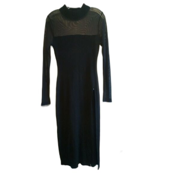 Almost Famous Sheer Black Bodycon Stretch Dress L Vampy Grunge Goth Sexy Witchy - Picture 1 of 6